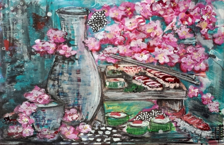 Sushi and Sake for One by artist Shannon Fannin